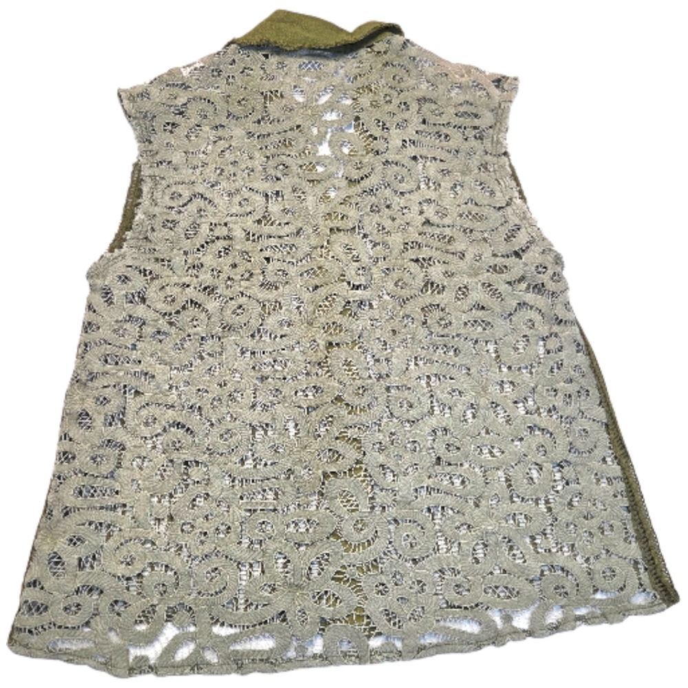 POL Button Down Crochet Patchwork Knit Vest Green… - image 10